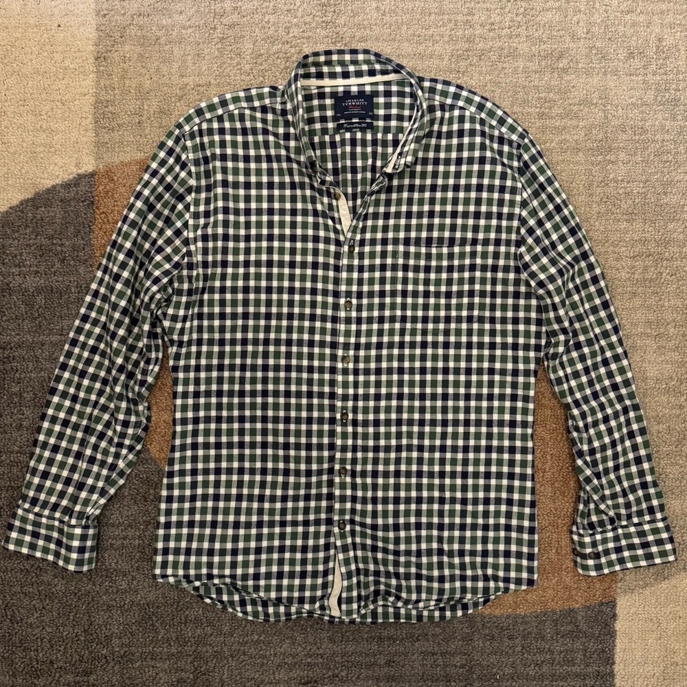 Charles Tyrwhitt - Weekend Extra Slim Fit Navy and Green Plaid Shirt - XXL